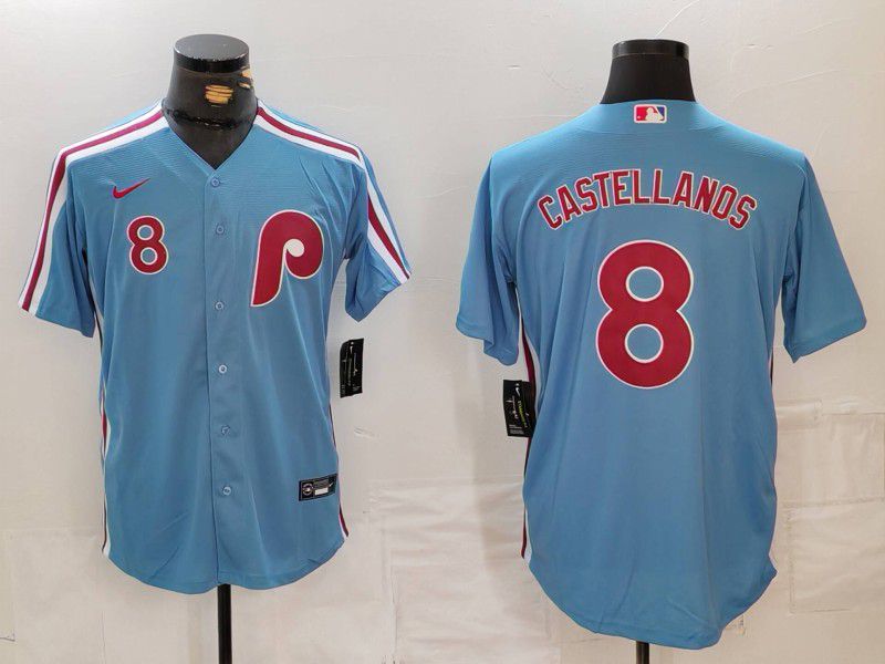 Men Philadelphia Phillies #8 Castellanos Blue Throwback 2024 Nike MLB Jersey style 729->women mlb jersey->Women Jersey